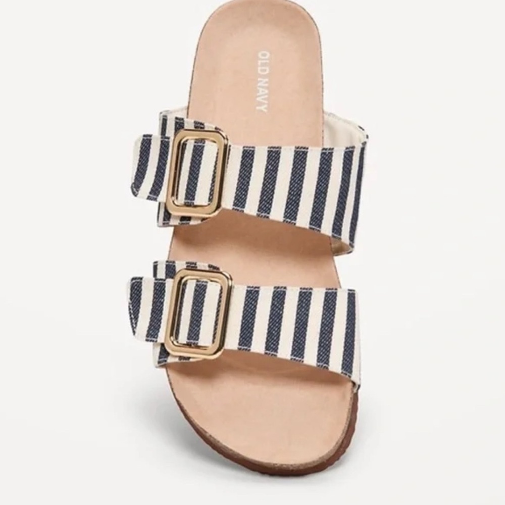 Old Navy Women’s Navy Stripe Double Canvas Strap Slide Footbed Sandals Size 9.5M